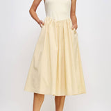 Kalli Knit Contrast Poplin Long Dress