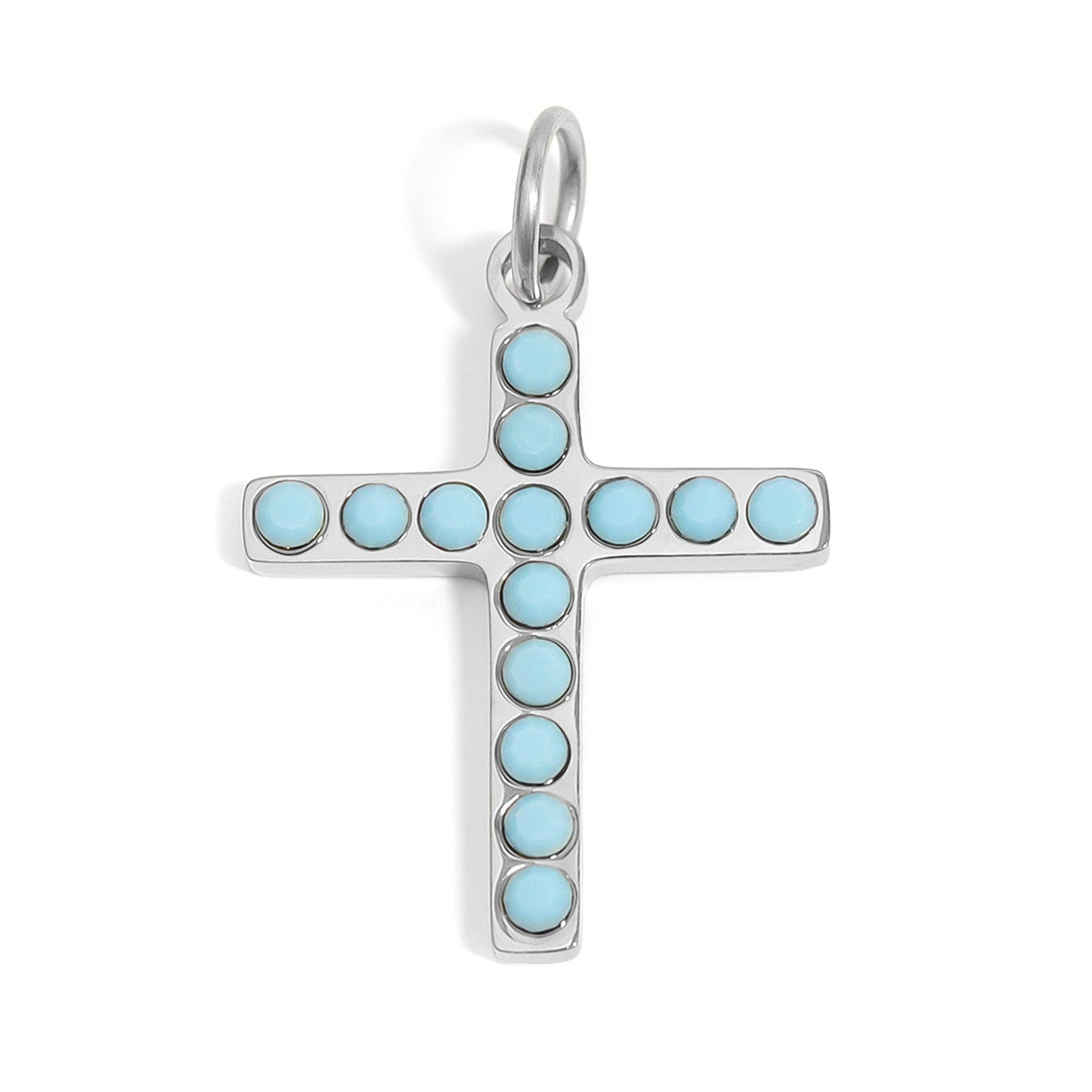 MTT Jewelry - Jewelry - Charms - 18K Gold PVD Stainless Steel Turquoise Stone Cross Charm - MTT Collective