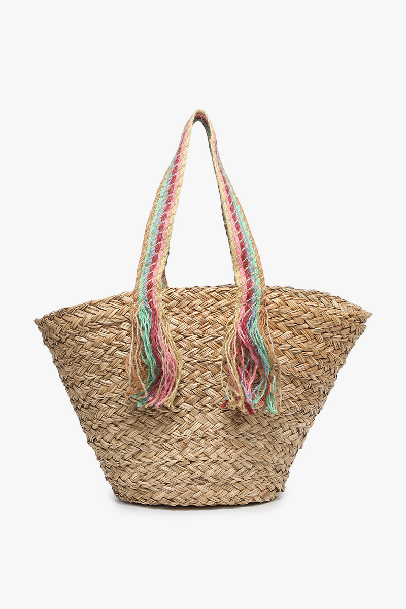 Jen & Co. - Bags - Totes - Kit Seagrass Tote With Braided Rainbow Handles - MTT Collective
