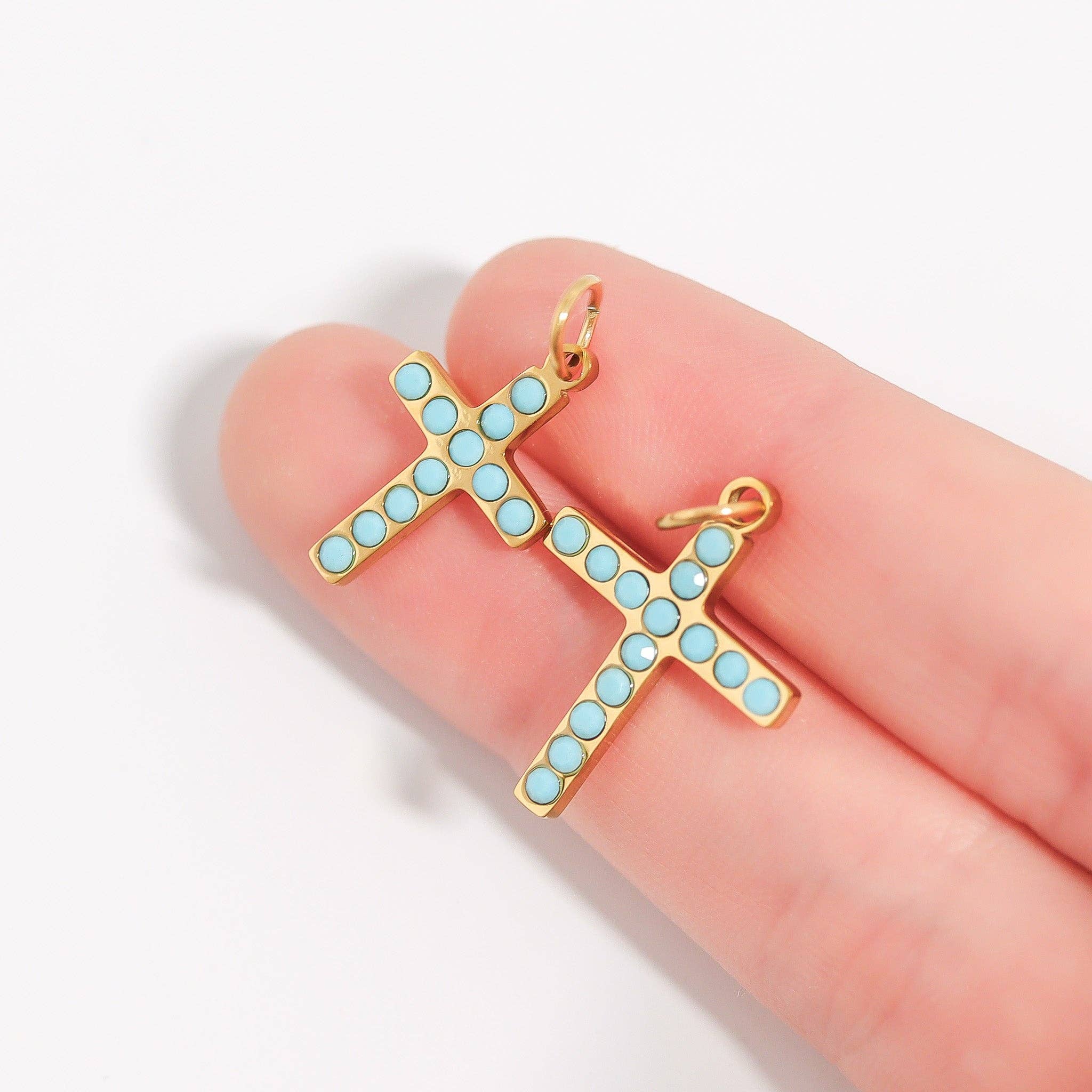 MTT Jewelry - Jewelry - Charms - 18K Gold PVD Stainless Steel Turquoise Stone Cross Charm - MTT Collective