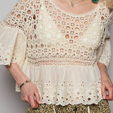 Pol - Womens - Tops - Blouses - Jaycee Round Floral Eyelet Crochet Top - MTT Collective
