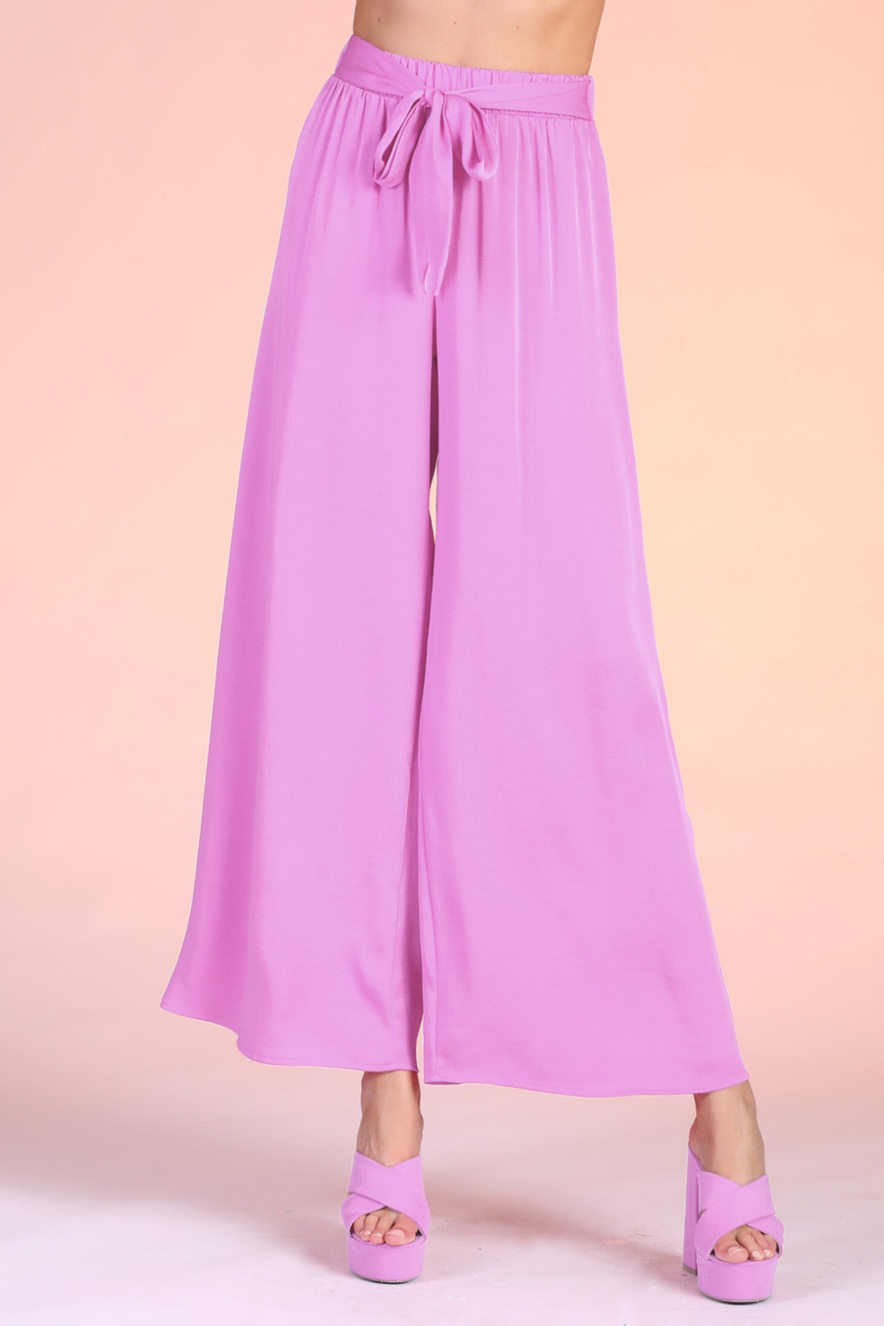 Tyche - Womens - Bottoms - Pants - Back In Time Poly Silk Tie Waist Pants - MTT Collective