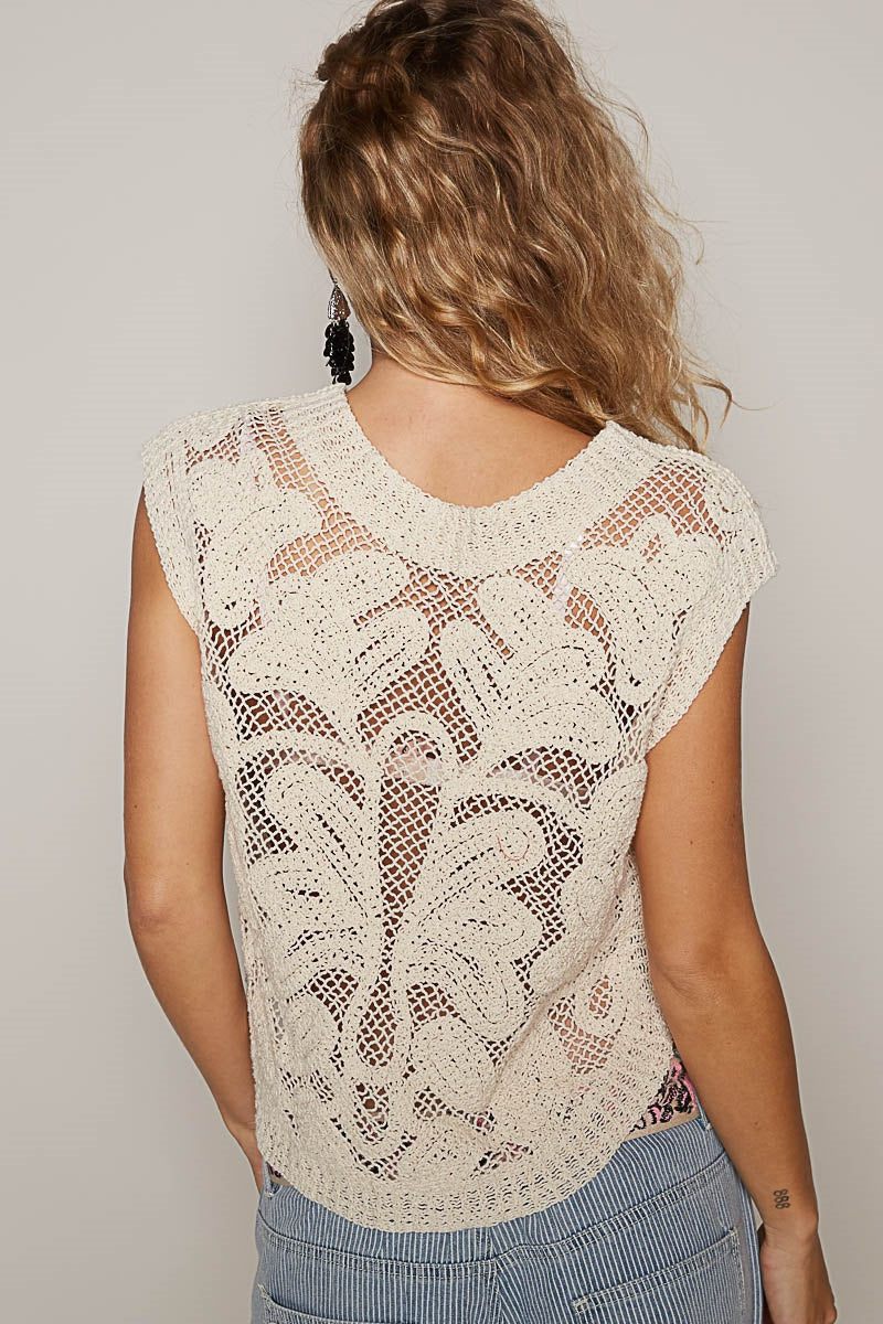 Pol - Womens - Tops - Blouses - Skylar Sleeveless Solid Crochet Top - MTT Collective