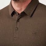 Brown polo shirt with a small logo on a white background