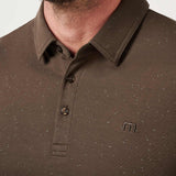 Brown polo shirt with a small logo on a white background