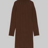Brown ribbed knit dress on a beige background
