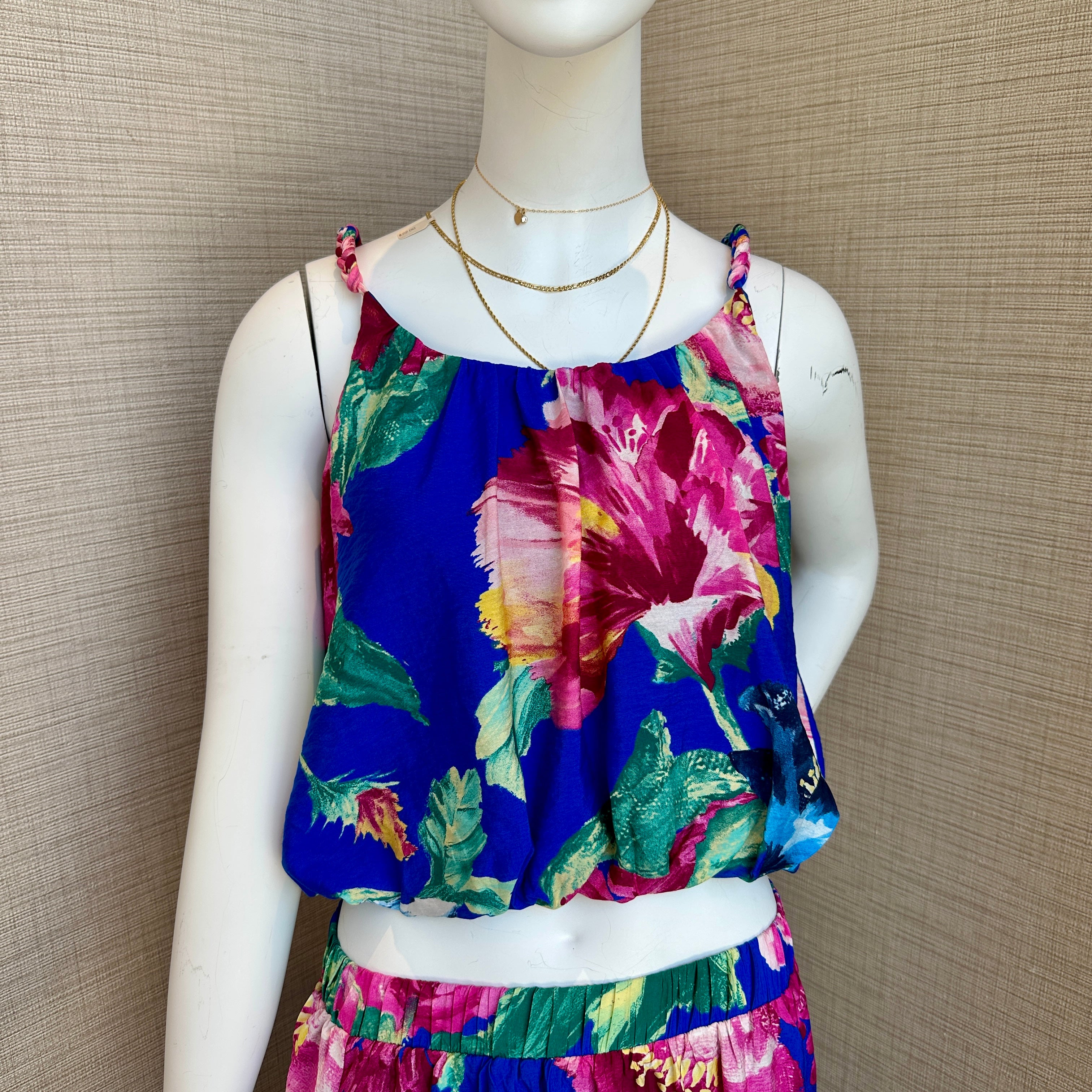 Skies Are Blue - Womens - Tops - Blouses - Braided Strap Floral Print Top - MTT Collective