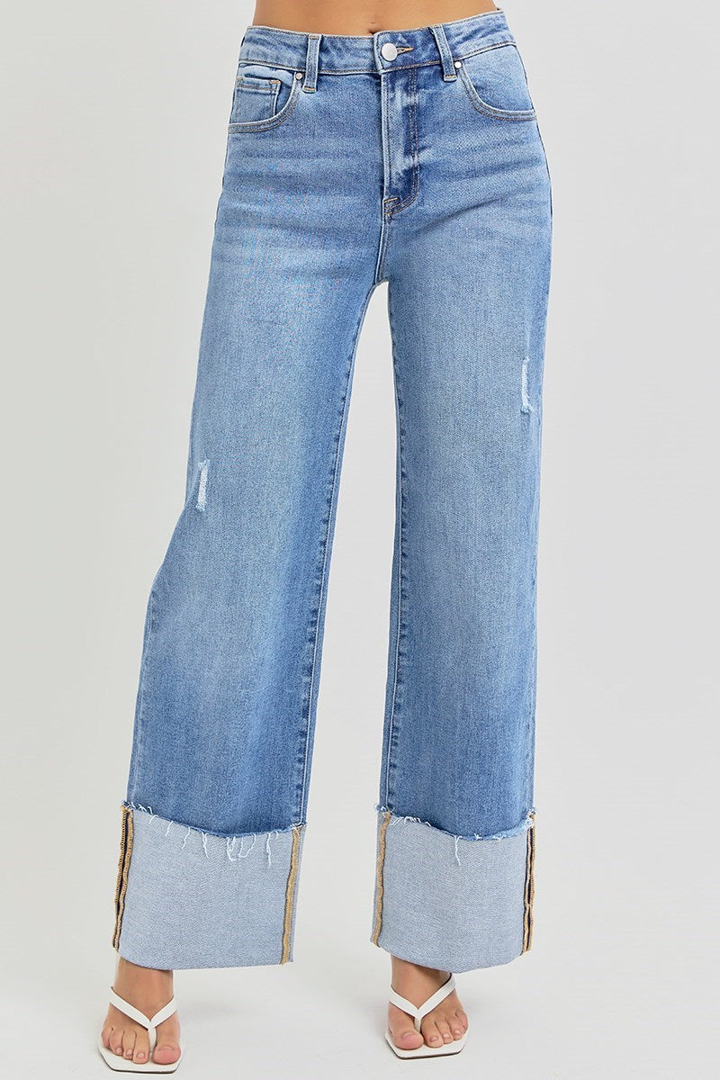 Risen Jeans - Womens - Bottoms - Pants - Jordan High Rise Cuffed Wide Leg Jeans - MTT Collective