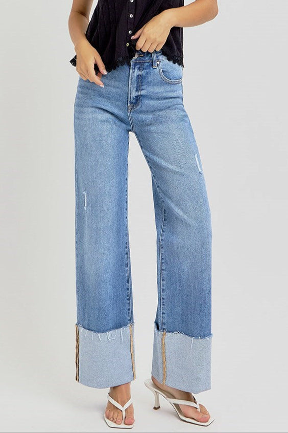 Risen Jeans - Womens - Bottoms - Pants - Jordan High Rise Cuffed Wide Leg Jeans - MTT Collective