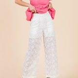 GEEGEE - Womens - Bottoms - Pants - Lucille Embroidered Sheer Wide Leg Pants - MTT Collective