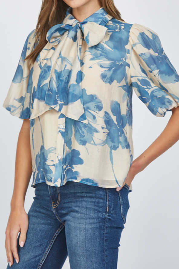 Fate By LFD - Womens - Tops - Blouses - Catherine Neck Tie Lantern Sleeve Blouse - MTT Collective