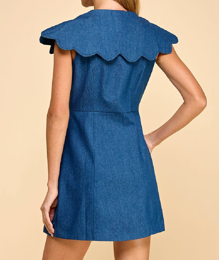 TCEC - Womens - Dresses - Stephanie Denim Scalloped Button-Up Dress - MTT Collective