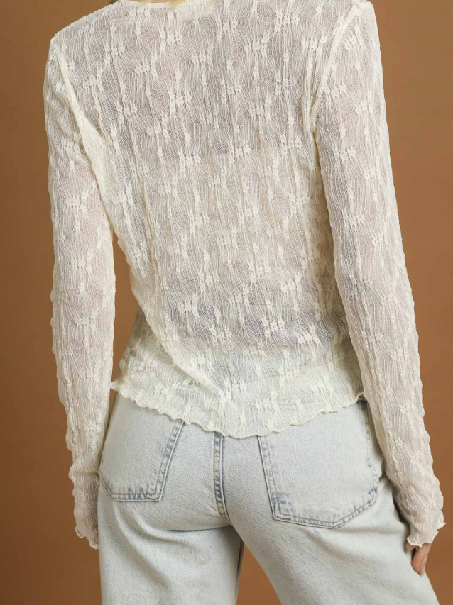 Umgee - Womens - Tops - Blouses - Zola Lace Textured Long Sleeve Top - MTT Collective