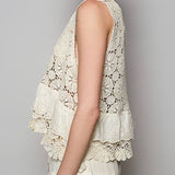 Pol - Womens - Tops - Tanks - Round Neck Ruffle Eyelet Crochet Top - MTT Collective