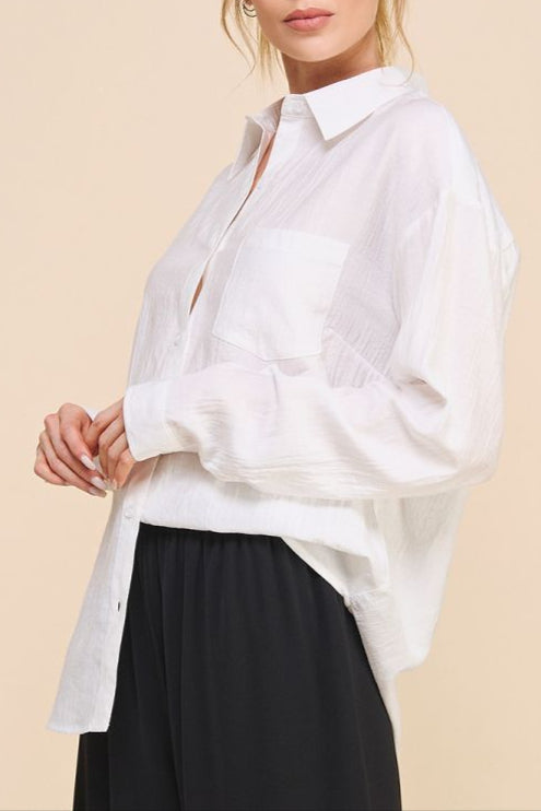 Allie Rose - Womens - Tops - Blouses - Eileen Easy Textured Button Up Top - MTT Collective