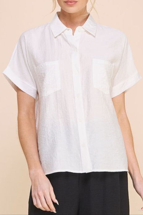 Allie Rose - Womens - Tops - Blouses - Barbara Textured Button Front Top - MTT Collective