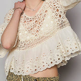 Pol - Womens - Tops - Blouses - Jaycee Round Floral Eyelet Crochet Top - MTT Collective