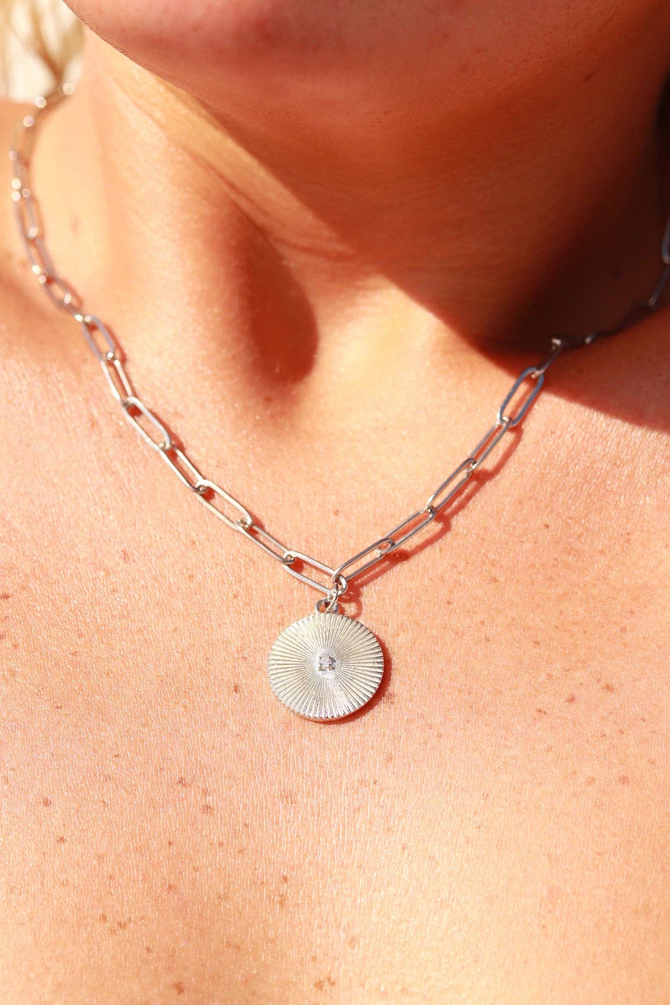 MTT Jewelry - Jewelry - Necklaces - Lisa Gold Sunburst Medallion Paperclip Necklace - MTT Collective