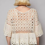 Pol - Womens - Tops - Blouses - Jaycee Round Floral Eyelet Crochet Top - MTT Collective