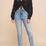 Ruth Open Weave Ruched Drawstring Pullover Sweater