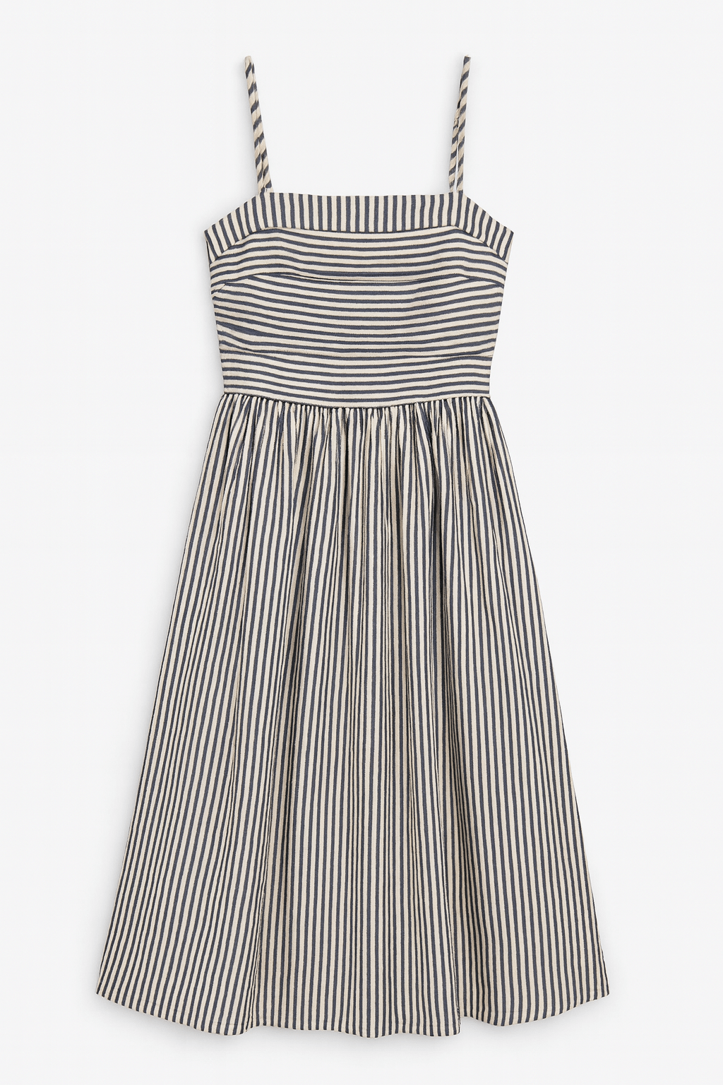 Justine Striped Fitted Ruched Bodice Midi Dress Black / L Justine Striped Fitted Ruched Bodice Midi Dress Black / L