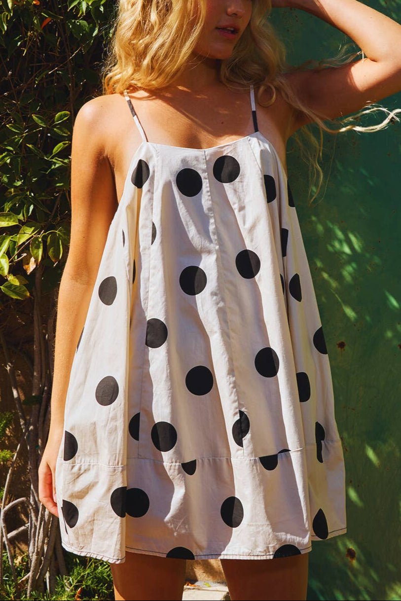 Lorelai Tie Strap Trapeze Stretch Mini Dress Cream/Black / L Lorelai Tie Strap Trapeze Stretch Mini Dress Cream/Black / L