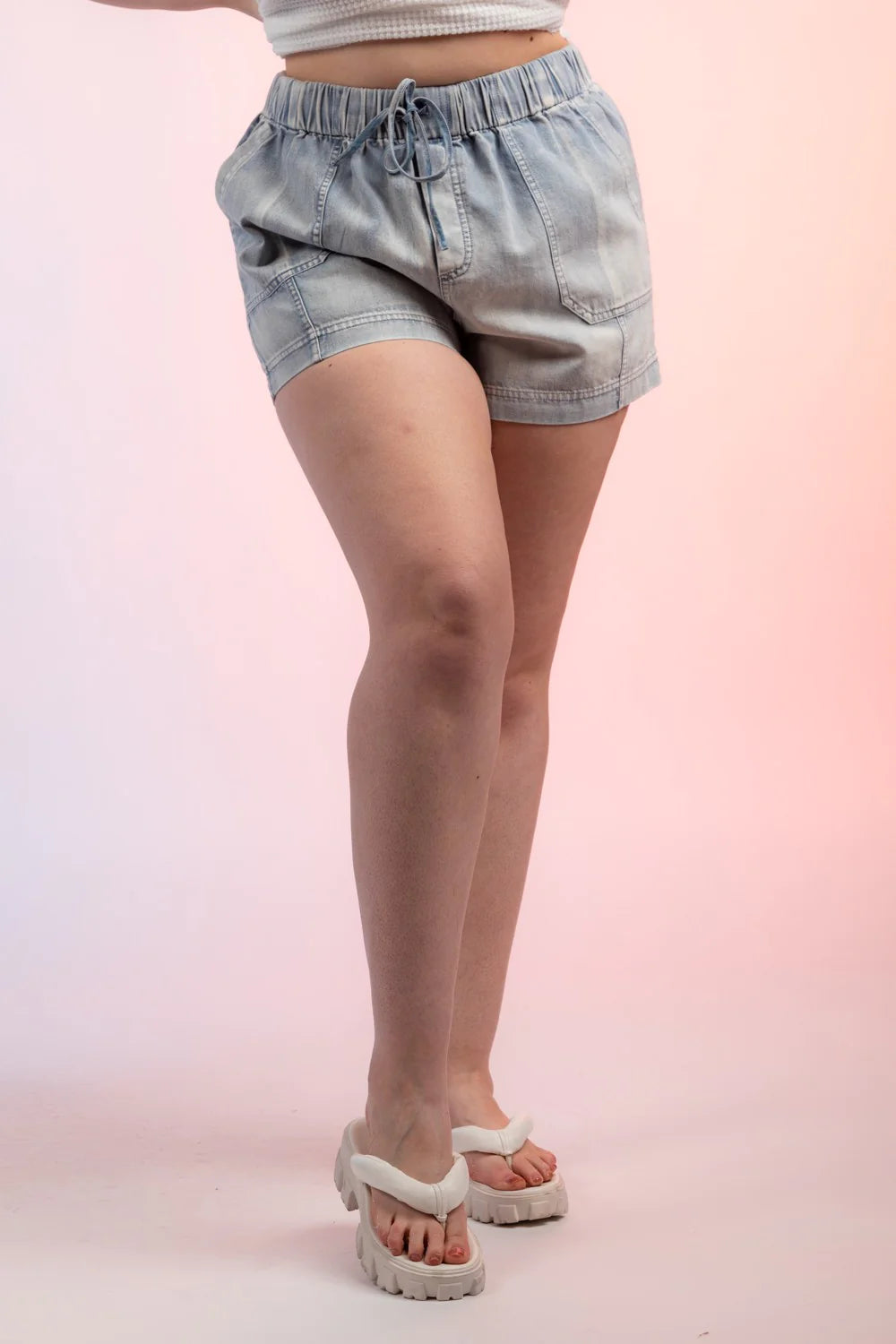 Plus Size High Waisted Denim Mini Shorts W Pockets