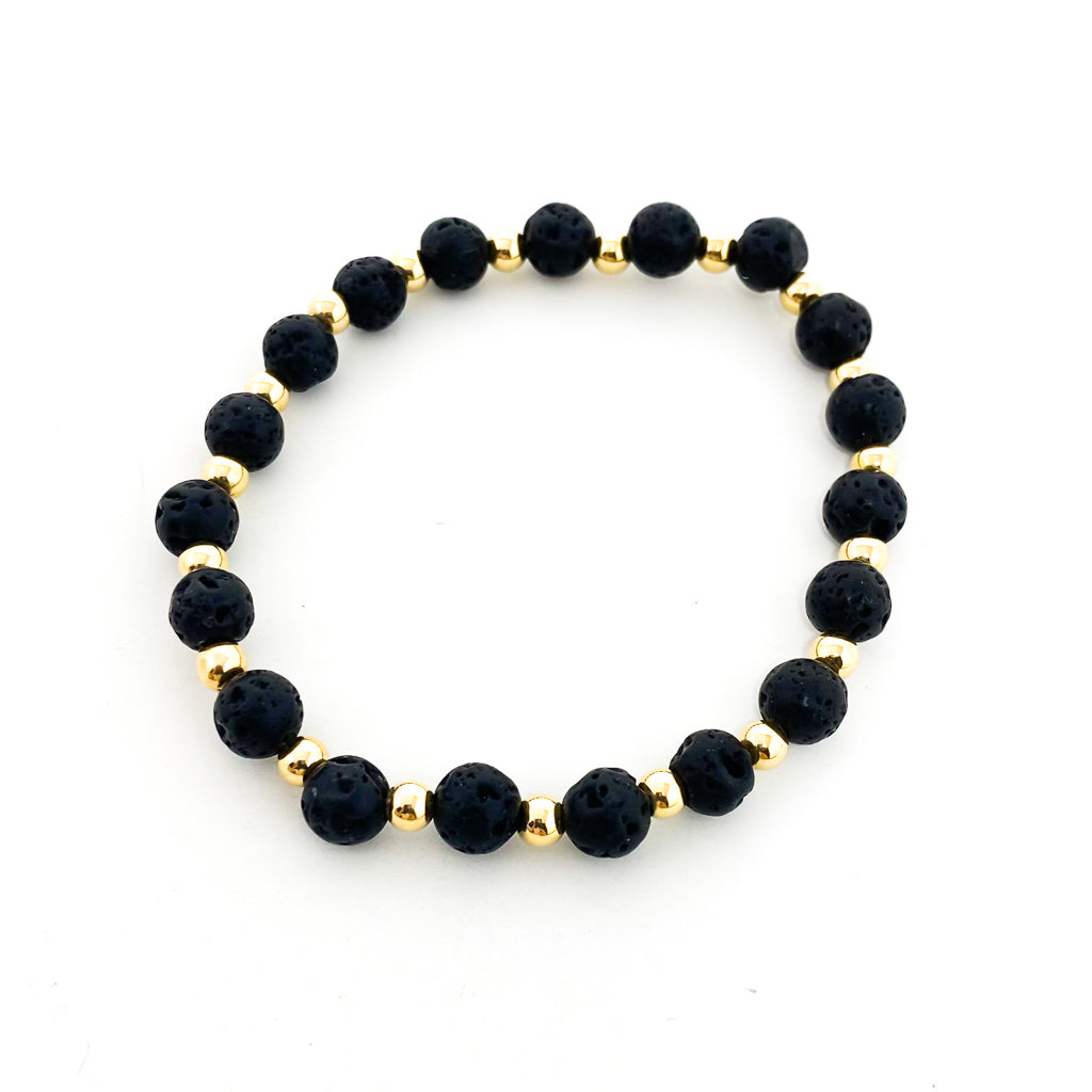 Isabelle Gold Accented Single Pattern Lava Stone Bracelet | 6MM - MTT Collective