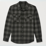 Plaid shirt with two front pockets on a light gray background