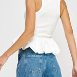 Renee Ribbed Knit Poplin Bubble Hem Top