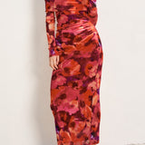 Sienna Off-Shoulder Mesh Long-Sleeve Midi Dress