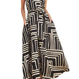 Willow Flared Rayon Maxi Dress in Black/Cream, front