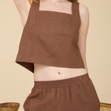 Square Neck Button Linen Tank