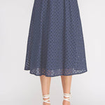 Delaney Eyelet Midi Skirt with Pockets navy front