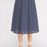 Delaney Eyelet Midi Skirt with Pockets navy front