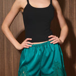Juniper Lace Trim Shorts in Emerald, front