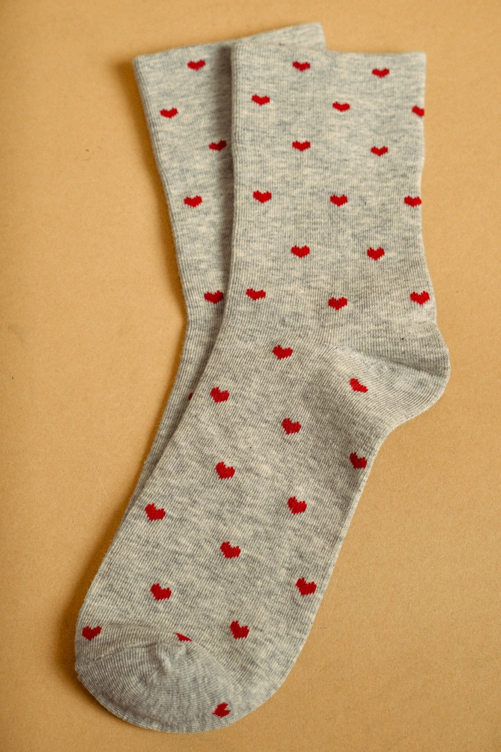 Mini Heart Crew Socks in Heather Grey/Red