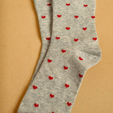 Mini Heart Crew Socks in Heather Grey/Red