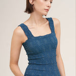 Julie Lace Textured Square Top in Deep Sea Blue