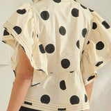 Lauryn Ruffle Sleeves Pintuck Polka Dot Top