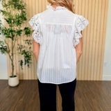 Crochet Trim Flutter Sleeve V-Neck Blouse