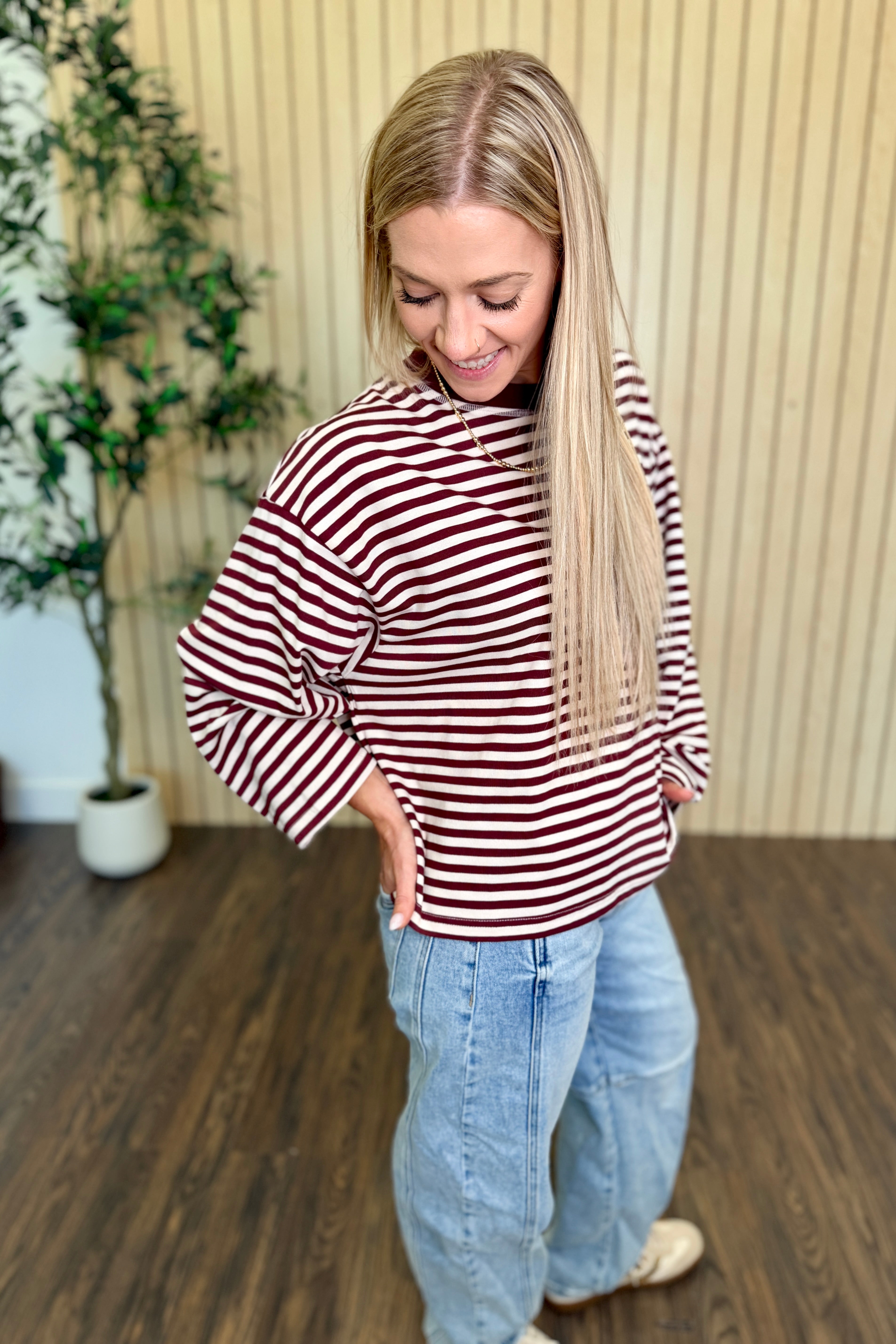 Orchid Striped Crew Neck Knit Top