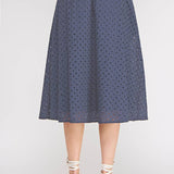 Delaney Eyelet Midi Skirt with Pockets navy eyelet detail