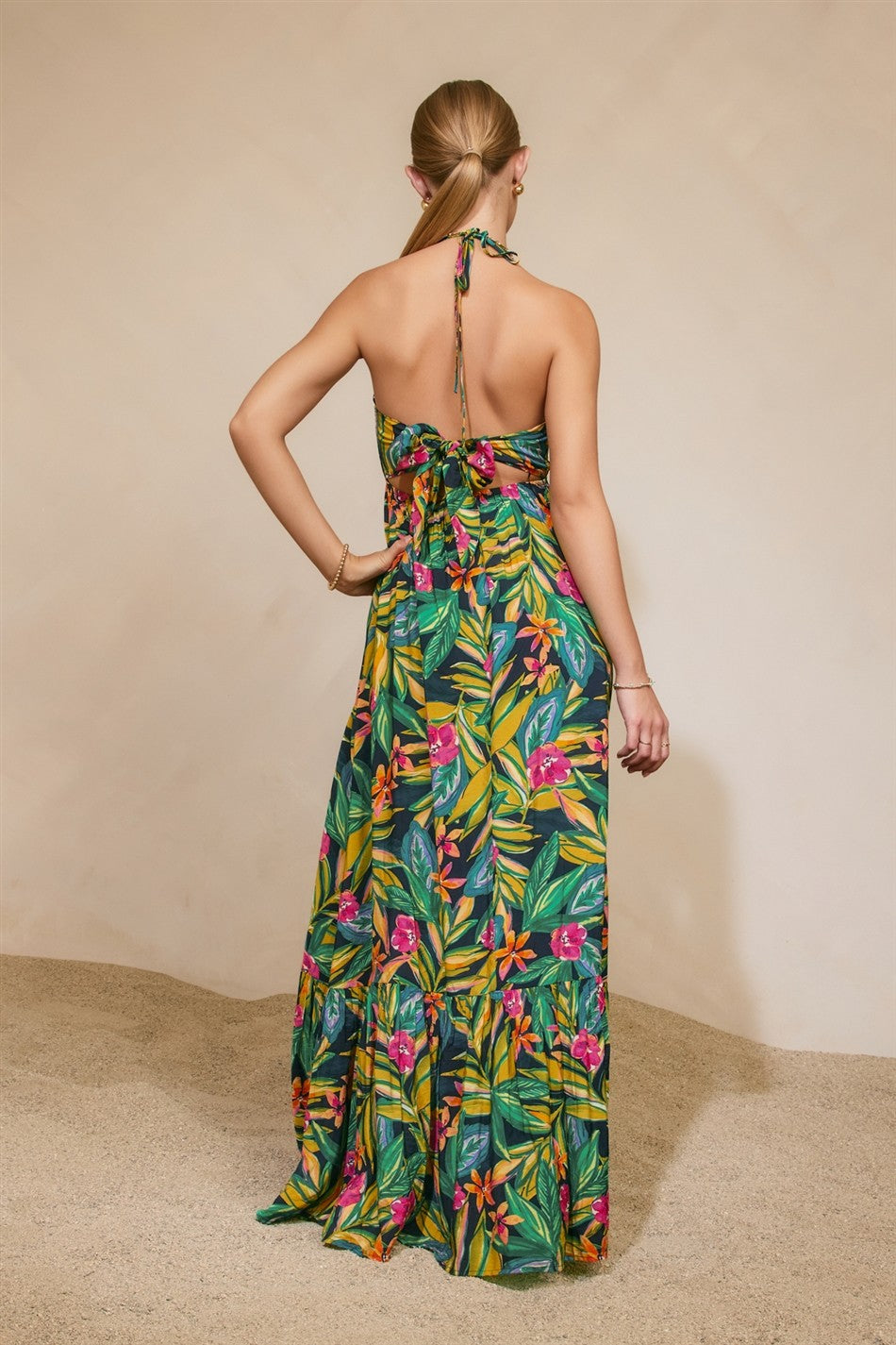 Bramble Smocked Halter Maxi Dress in Botanical Bloom, back