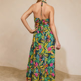 Bramble Smocked Halter Maxi Dress in Botanical Bloom, back