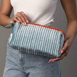 Juniper Velvet Ribbed Pouch in light blue and orange