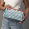 Juniper Velvet Ribbed Pouch in light blue and orange