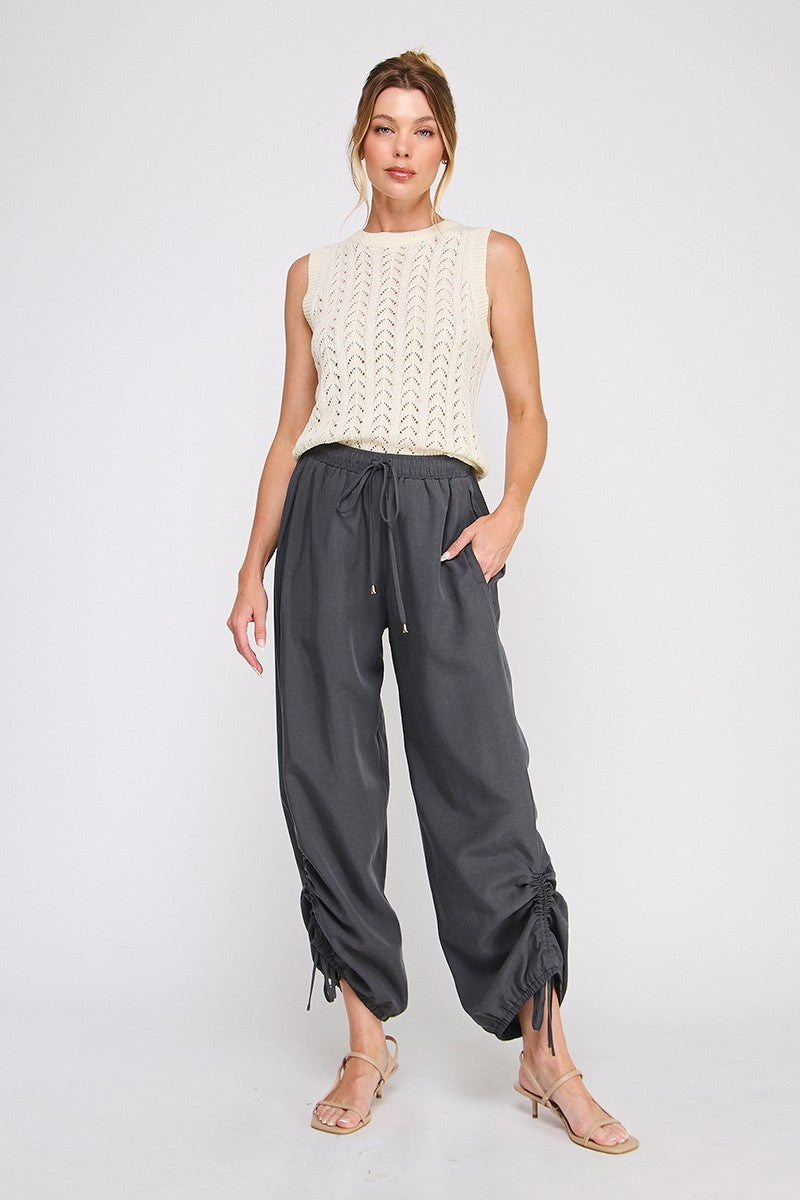 Marlow Drapey Twill High-Waist Jogger charcoal back