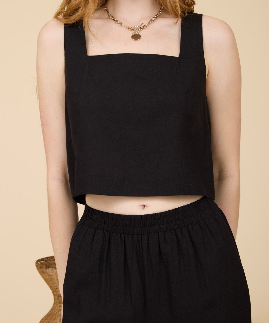 Square Neck Button Linen Tank