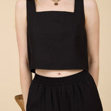 Square Neck Button Linen Tank